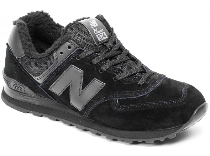 Кроссовки New Balance 574 classic зимние черные с мехом