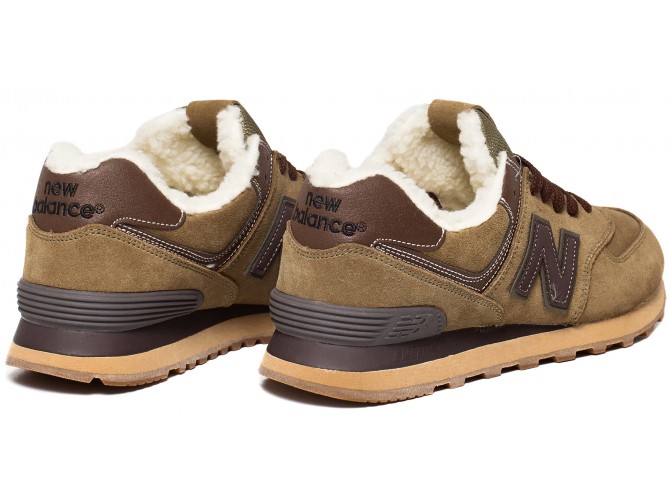 Кроссовки New Balance 574 light brown коричневые зимние с мехом