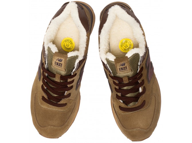 Кроссовки New Balance 574 light brown коричневые зимние с мехом