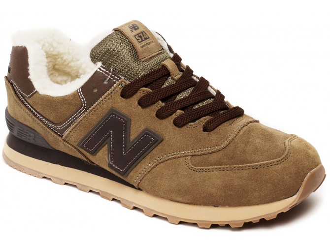 Кроссовки New Balance 574 light brown коричневые зимние с мехом
