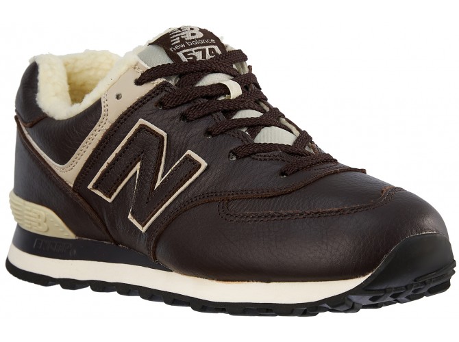 New Balance 574 мужские кожаные коричневые с мехом