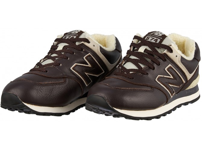 New Balance 574 мужские кожаные коричневые с мехом