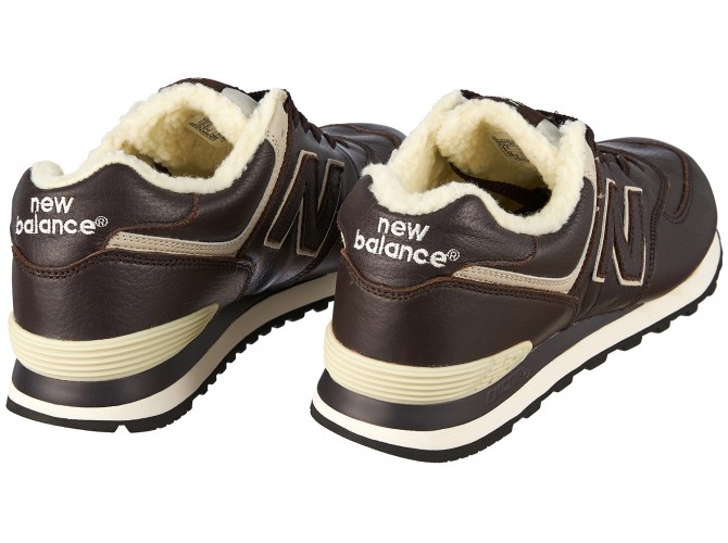 New Balance 574 мужские кожаные коричневые с мехом