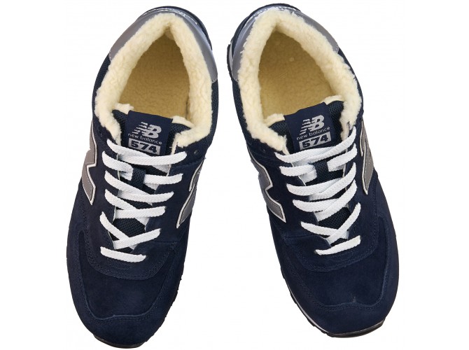 New Balance 574 мужские замшевые темно-синие с мехом