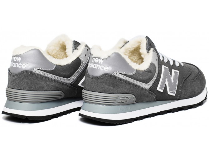 Кроссовки New Balance 574 серые замшевые зимние с мехом