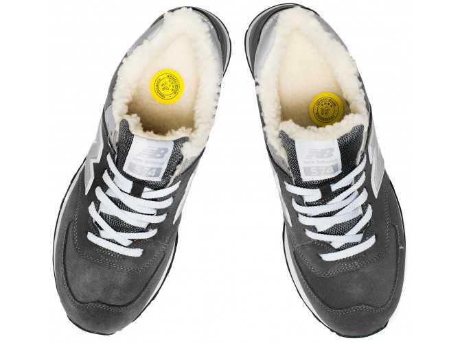 Кроссовки New Balance 574 серые замшевые зимние с мехом