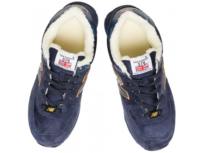 Кроссовки New Balance 574 Синие с желтым зимние с мехом