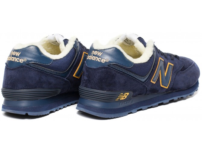 Кроссовки New Balance 574 Синие с желтым зимние с мехом