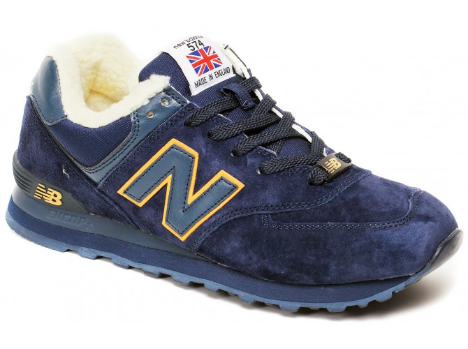 Кроссовки New Balance 574 Синие с желтым зимние с мехом