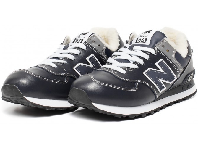 New Balance 574 темно-синие зимние с мехом