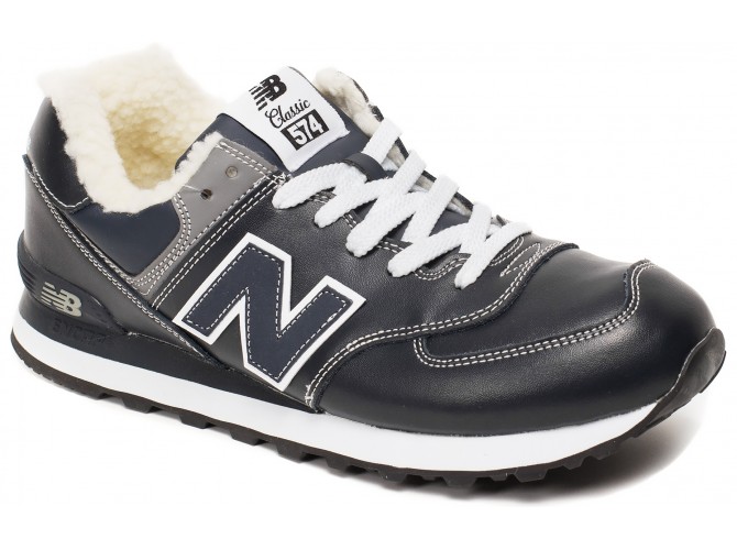 New Balance 574 темно-синие зимние с мехом