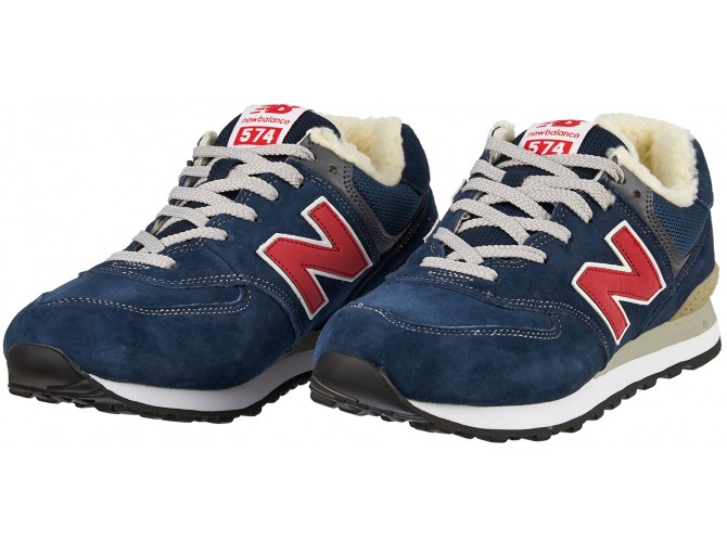 Кроссовки New Balance 574 замшевые темно-синие зимние с мехом