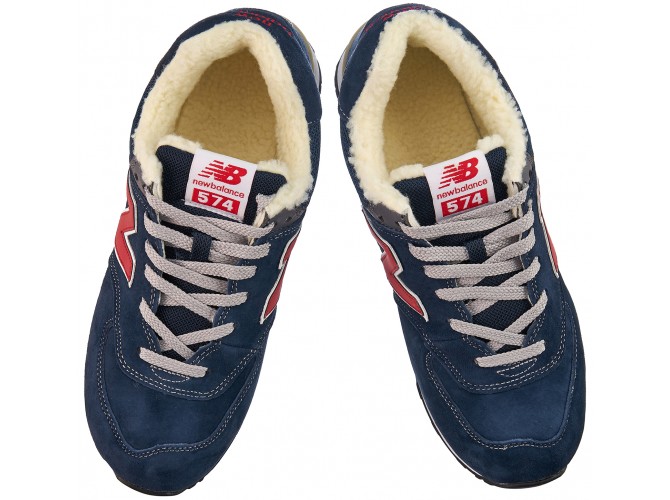 Кроссовки New Balance 574 замшевые темно-синие зимние с мехом