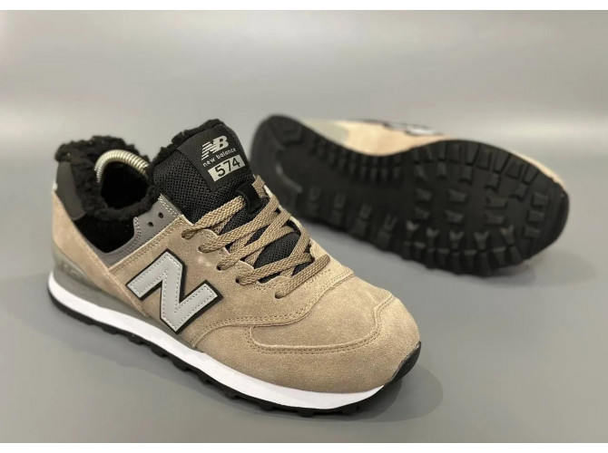 New Balance 574 Beige Black Big Size С Мехом