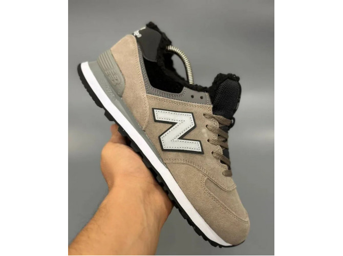 New Balance 574 Beige Black Big Size С Мехом