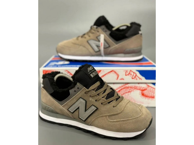 New Balance 574 Beige Black Big Size С Мехом