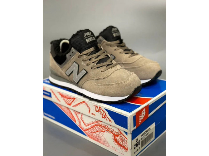 New Balance 574 Beige Black Big Size С Мехом