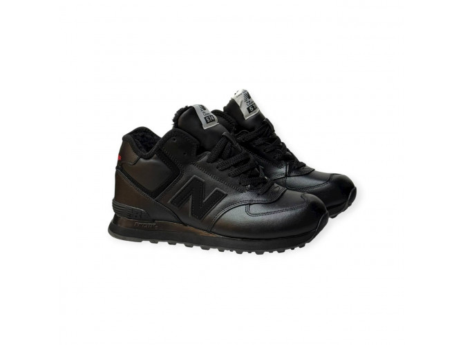 New Balance 574 leather Black  С Мехом