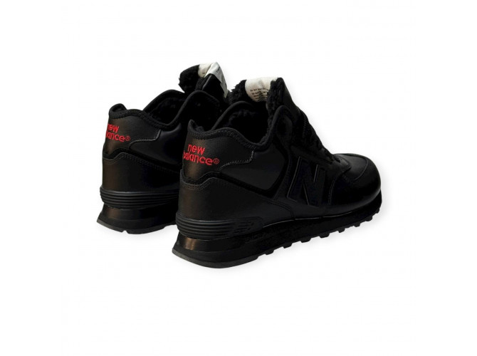 New Balance 574 leather Black  С Мехом